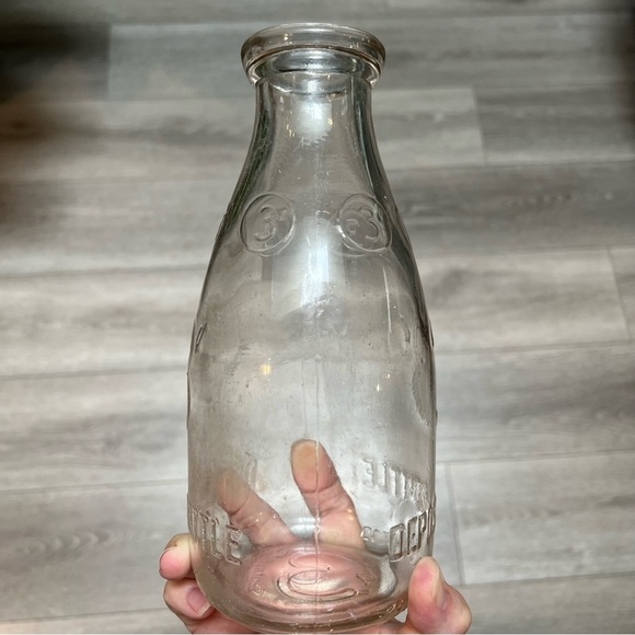 Vintage 3 Cent Deposit Milk Glass Bottle Duraglas 1 Quart Clear  8.5” Farmhouse - Picture 3 of 14